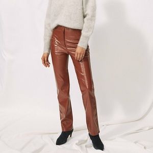 Wilfred Tempest Pant High Rise Vinyl Pants Genuine Brown Sz 0❤️